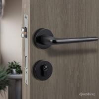 ราคา โมเดิร์นเรียบง่ายล็อคประตูในร่มเงียบห้องนอนล็อคประตูห้องน้ำสีดำประตูไม้โลหะผสมสังกะสีจับล็อคประตู FI8B (26258857925)