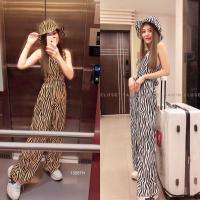 ราคา JK13087 Jumpsuit จั้มสูทขายาว สายคล้องคอ ผ้าวูลพีชลายม้าลาย + หมวก Bucket ลายเข้าชุด พร้อมส่ง สี : 2 สี (10198726256)