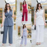 ราคา #ชุดสาวอวบ เซตเสื้อเบลเซอร์แขนกุด+กางเกงเอวสูงขายาว (26868612270)