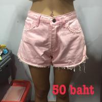 ราคา กางเกงยีนส์ขาสั้นเอวสูงสีชมพู (321788777)