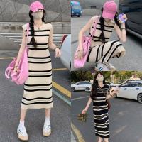 ราคา Anneชุดเดรส ไหมพรม คอกลม แขนกุด ลายทาง ผ้านุ่ม เข้ารูป เดรสยาว สไตล์ลำลอง ใส่สบาย แฟชั่น#12375 (29626686491)