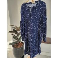 ราคา ชุดเดรสสั้นสีน้ำเงินลายจุดสีขาวแขนยาว ใส่ทำงานก็น่ารัก (21769387519)