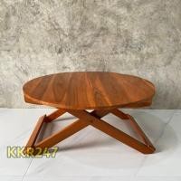 ราคา ส่งฟรี โต๊ะพับญี่ปุ่นไม้สัก 70*70*35 ซม. สีย้อม ทรงกลม (8336370797)