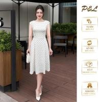 ราคา BigSize กลางอายุชุดสําหรับงานแต่งงาน High-end Design Party Dress A-Line Polka Dot ชุดเดรสคอกลม PL115 (28342486305)
