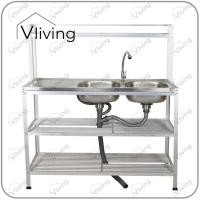 ราคา อ่างล้างจาน Vliving ซิ้งค์ล้างจาน อ่างล้างจาน สแตนเลส 2หลุม 3ชั้น มีบน (N) (29307781555)