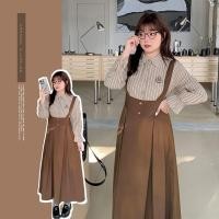 ราคา [ อกถึง 50" ] : PMP2251 : พรีออเดอร์ เสื้อผ้าไซส์ใหญ่ ชุดเดรสน่ารักสีน้ำตาล คนอ้วน สาวอวบ เสื้อคอปกเชิ้ตแต่งสายเอี๊ยม (24309863063)