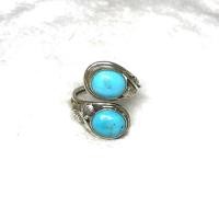 ราคา แหวนเทอร์คอยส์แท้ เนปาล 2เม็ด ทรงไขว้ตัวเรือนเงินแท้ งานhandmade (3939844596)