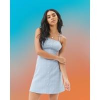 ราคา **ของแท้** FOREVER 21 Slub Woven Grid Button-Front Mini Dress (12325881325)