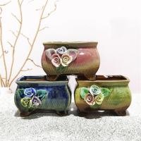 ราคา กระถาง เซรามิก กระถางบอนไซ กระถางต้นไม้ แต่งสวน ลายดอก แคคตัส ทรงถัง งานปั้นมือ (25679440141)