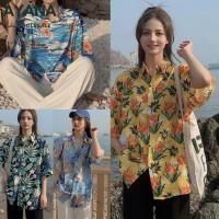 ราคา เสื้อเชิ้ตแฟชั่นพิมพ์ลายใบไม้ ฮาวายสไตล์เกาหลี ผ้านิ่มใส่สบายเสื้อ สงกรานต์ ผู้หญิง (24670960334)