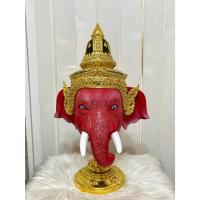 ราคา เศียรครู พระพิฆเนศแดง ขนาดผลส้มโอ กว้าง 8-9 นิ้ว เกรดพรีเมี่ยม งานกระดาษ ปิดทองเค ประดับเพชร พร้อมฐานวางไม้อัดสีแดง (45250056752)