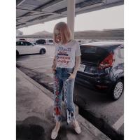 ราคา กางเกงยีนส์ขายาว ตอกตาไก่ ติดริบบิ้น (286339895)