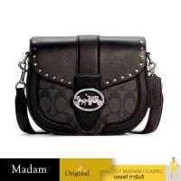 ราคา กระเป๋าสะพาย COACH C3593 GEORGIE SADDLE BAG IN COLORBLOCK SIGNATURE CANVAS WITH RIVETS (SVS3L) (29565582070)