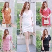 ราคา #ชุดสาวอวบ เดรสคอวีไขว้อก จับจีบด้านข้าง (2674241392)