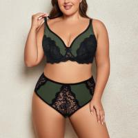 ราคา PARIFAIRY ผู้หญิง Plus ขนาดชุดชั้นในชุดบาง Underwire ลูกไม้ Bra และกลางกางเกงชุดสีดําสีเขียว Contrast สีการจับคู่ชุดชั้นในสบาย-090 (27084577198)