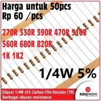 ราคา 50x ตัวต้านทานฟิล์มคาร์บอน 1/4W 5% 0.25W 270R 330R 390R 470R 510R 560R 680R 820R 1K 1K2 OHM 330 OHM 470 OHM 47 โอห์ม 56 โอห์ม (28992699646)