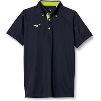 ราคา Mizuno Training Wear Polo Shirt Button Down Short Sleeve Sweat Absorption Quick Dry Deep Navy/Neo Lime S (43217661553)