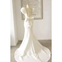 ราคา ชุดแต่งงานหางปลาบานสวยยาวเปิดหลังหุ่นยั่วยวนผูกโบว์หลังแขนพอง (50551542285)