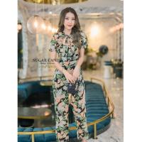 ราคา จั๊มขายาวชีฟองลายลายดอก เชือกผูกโบว์ที่คอ (16883387020)