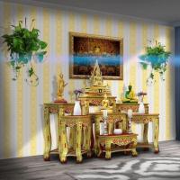 ราคา วอลเปเปอร์ติดผนัง ลายไทย ตกแต่งห้องพระ ลายกนกไขว้ช่อหางโต (สีทองพื้นขาว) (5288782822)