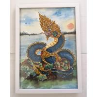 ราคา ภาพวาดพญานาค ภาพมงคล สีน้ำ ขนาด A4 พร้อมกรอบ แขวนได้ตั้งได้ (27451056573)