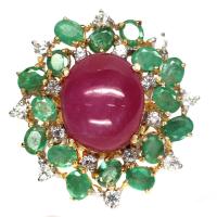 ราคา แหวนพลอยแท้ ทับทิม สีชมพู 13 x 16 mm. ล้อม มรกต เพทาย เงินแท้ 925 ชุบทอง 18k ไซร์แหวน 7.5 (24563445649)