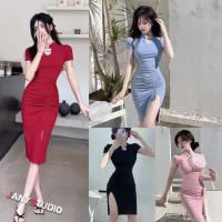 ราคา ชุดเดรสกี่เพ้า แต่งกระดุมจีน ผ่าข้างดีไซน์เก๋ๆ แฟชั่นสไตล์จีน (25714828105)