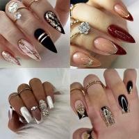 ราคา เล็บปลอม ประดับเพชร ทรงสี่เหลี่ยม เล็บปลอมยาวแถมกาว เล็บปลอมสำเร็จรูป 24 ชิ้น (20681928777)