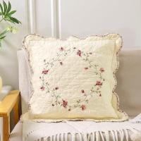 ราคา vctops Set of 2 Cotton Quilted Embroidered Decorative Square Throw Pillow Covers with Scalloped Floral Soft Cushion Case for Couch Sofa Bed (Flower D,18"x18") (43576072786)