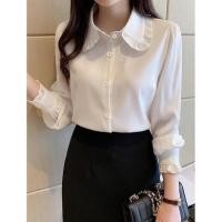 ราคา พร้อมส่ง : เสื้อเชิ้ตแขนยาวสีขาวชีฟองคอตุ๊กตา[DD13] (18248760094)