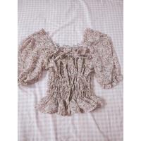 ราคา มือ1 เสื้อลายดอก สีชมพู ผูกโบว์หน้า สม็อคเอว แขนตุ๊กตา (3044053376)