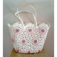 ราคา กระเป๋าถักโครเชย์ดอกไม้ใบใหญ่ งานถักมือทั้งใบ จุของได้เยอะ (24152757884)