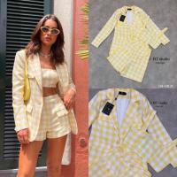 ราคา เซตเสื้อครอป + เสื้อสูท + กางเกงขาสั้น งานป้าย S M L (10936077257)