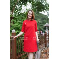 ราคา ชุดผ้าฝ้ายล้านนาประยุกต์ เดรสผ้าฝ้าย สีแดงฉ่ำ คริสมาสต์ ตรุจจีน ทรงสวยคอป้าย กระดุมมุก สาวหมวย (26465123359)