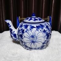 ราคา กาน้ำชาเซรามิคแท้ ลายครามจีนโบราณ หูทองเหลืองแท้ งานวินเทจหายาก ของสะสมคุณภาพสูง (41161999248)