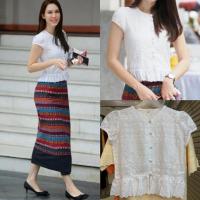 ราคา เสื้อผ้าไทยคอตตอลแท้ เสื้อตัดเย็บงานลูกไม้ฉลุทำบุญออกงาน (9064787280)