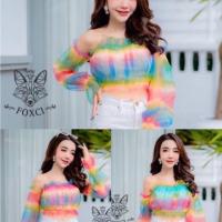 ราคา โปร เกาะอก ฟรุ้งฟริ้ง สายรุ้ง แขนยาว เปิดไหล่ มีหลายสี อกมีฟองน้ำ (6161156679)