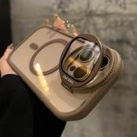 ราคา Desert Gold Luxury Clear Shock Magnetic Kickstand Holder Case เข้ากันได้กับ iPhone 16 11 12 13 14 15 Pro Max Plus กล้องเลนส์ protector เคสโทรศัพท์ฝาครอบ (25843360419)