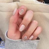 ราคา การออกแบบที่หรูหรากาแฟนมสีรูปไข่สั้นเล็บปลอม (29634981853)