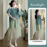 ราคา ชุดคลุมท้องสไตล์ใหม่ปี2025 ลายไล่เฉดสี ออกแบบเปิดไหล่ และมีไซส์ใหญ่ พิมพ์แบบยีนส์ (47051174180)