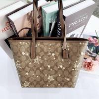 ราคา แท้ พร้อมส่ง Coach CN682 Coach Mini City Tote หนังลาย c สี Khaki/saddle สกรีนลายดาว (18895753892)