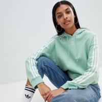 ราคา Adidas Originals Three Stripe Cropped Hoodie In Green (1568713522)