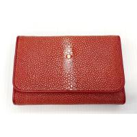 ราคา กระเป๋าสตางค์หนังปลากระเบน 3พับสั้น ปลากระเบนขัดเงา สีแดง (26463029736)