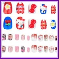 ราคา Cossy 24 ชิ้น Hello Kitty กดบนเล็บ, Japenese การ์ตูนแมวเล็บปลอม, Kawaii ดอกไม้ Bowknots สั้นรูปไข่เล็บปลอมเคล็ดลับผู้หญิง (28376037637)