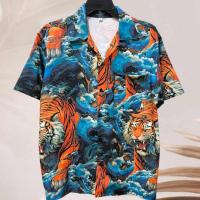 ราคา เสื้อเชิ้ตฮาวาย ลายเสือโคร่งคลื่นทะเล (พื้นสีน้ำเงิน) ผ้าไหมอิตาลี (41803646222)