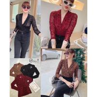 ราคา เสื้อคอไขว้ผ้าซีทรูกำมะหยี่ยืด (23979854958)
