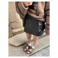 ราคา กระโปรงสั้น งานป้าย กระโปรงกางเกงขาสั้น เอวสูง สม็อคเอว ผ้าหนัง PU (24821479551)