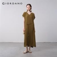 ราคา GIORDANO WOMEN V-neck tie waist dolman sleeve crinkle dress 18465918 (41708465128)