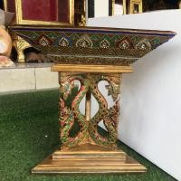 ราคา ขันแก้วทั้งสาม ขันแก้วตังสาม งานไม้แกะสลัก ขนาดสูง 53 cm.พาน พานไม้ พานสามเหลี่ยม พานใส่ดอกไม้ธูปเทียน (18957835012)