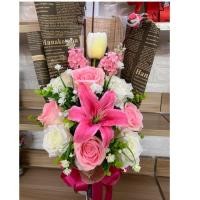 ราคา ช่อดอกไม้ วาเลนไทน์ ดอกกุหลาบ ขาว ชมพู และดอกลิลลี่ชมพู ขนาดช่อ 35 ชม x 60 ชม สวยงาม เรียบหรู ดูดี (1880709406)